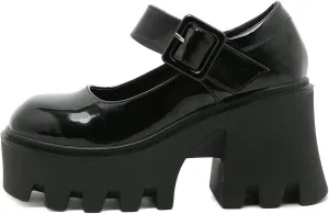 Women's Square Toe Buckle Strap Classic Gothic Mary Janes Chunky Heel Platform Pumps Fashion Oxfords College Style Uniform Shoes
