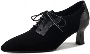 Women's Suede Kitten Heel Vintage Oxford Shoes Elegant Pointed Toe Non-Slip Lace-up Business Evening Lace-up Formal High Heels