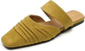 Women's Suede Slip-On Flat Mules Closed Square Toe Comfort Non Slip Mule Slides Casual Summer Party Backless Sandals