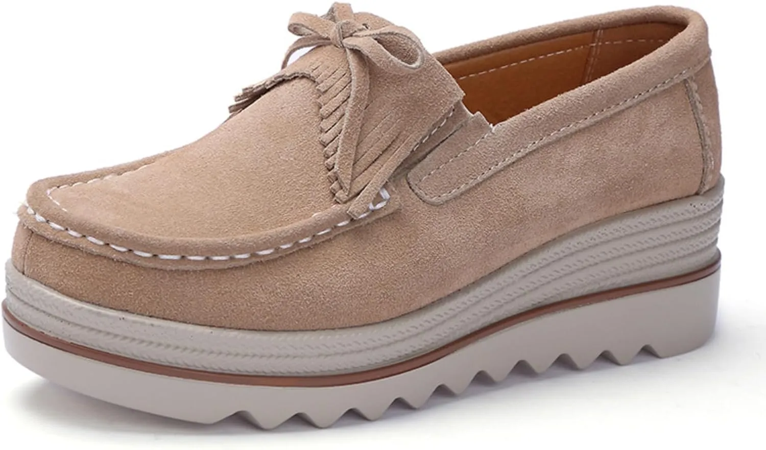 Women's Suede Thick Sole Slip-On Loafers Comfortable Arch Support Casual Thick-Soled Casual Shoes Non-Slip Low-Top Suede Moccasin