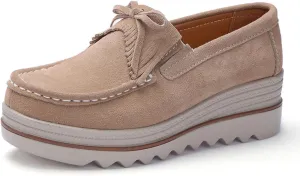 Women's Suede Thick Sole Slip-On Loafers Comfortable Arch Support Casual Thick-Soled Casual Shoes Non-Slip Low-Top Suede Moccasin