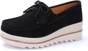 Women's Suede Thick Sole Slip-On Loafers Comfortable Arch Support Casual Thick-Soled Casual Shoes Non-Slip Low-Top Suede Moccasin