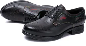 Women's Vintage Leather Oxford Shoes - Perforated Wingtip Lace-Up Oxfords in Colorful Leather