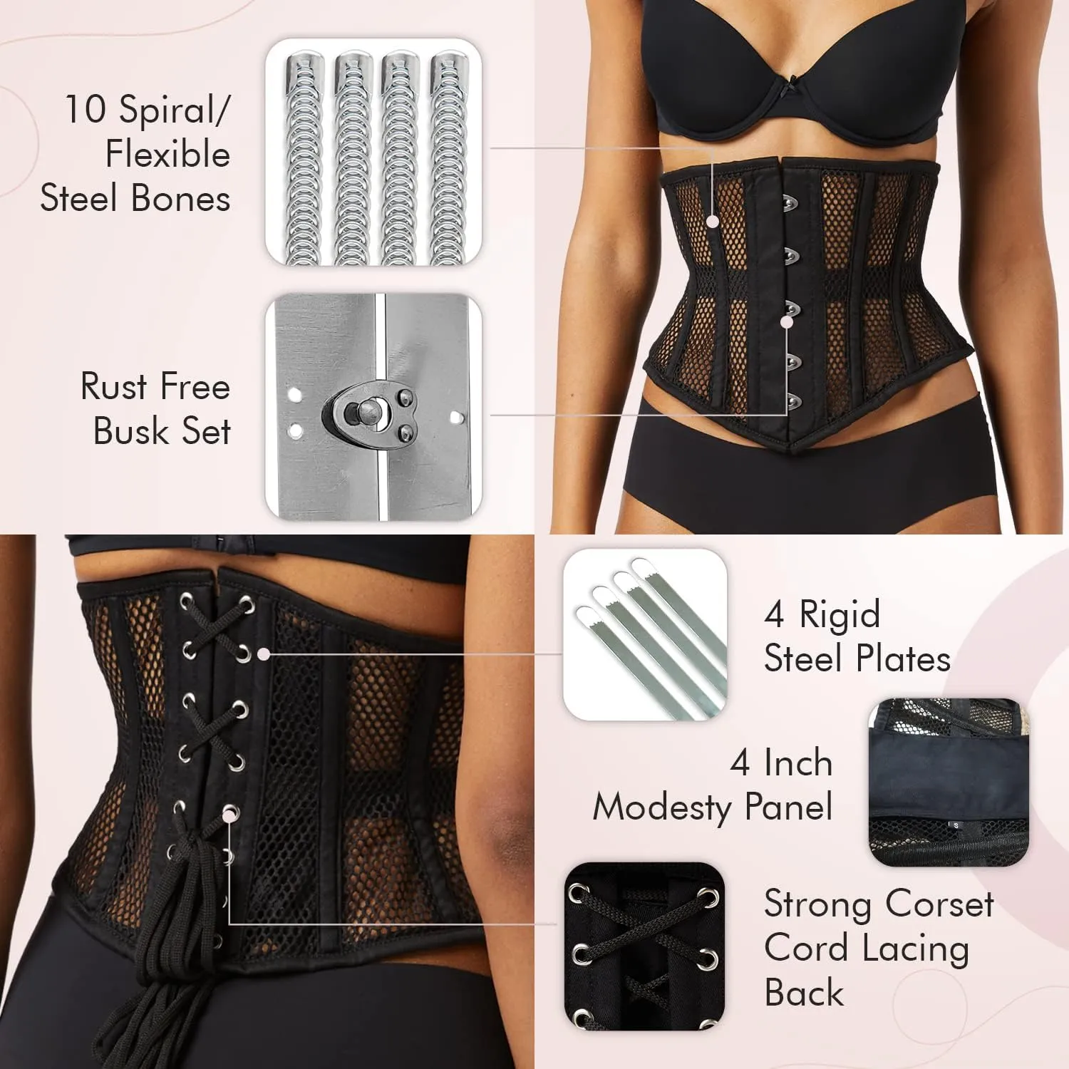 Women's Waist Training Underbust Corset Steel Boned Hourglass Body Shaper