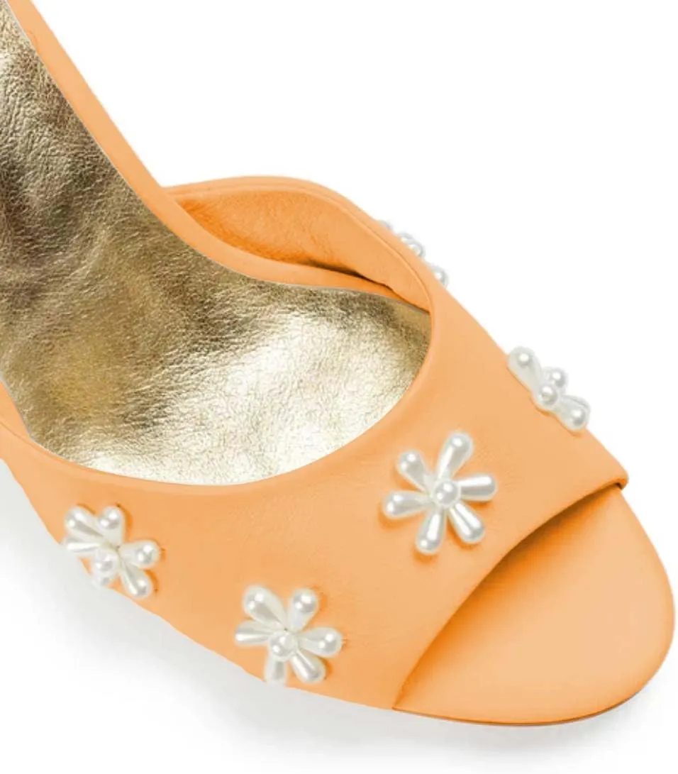 XYD Women Open Toe Sandals with Bloom Pearl Flower Ribbon Ankle Strap Chunky Block Heel Wedding Bridal Shoes