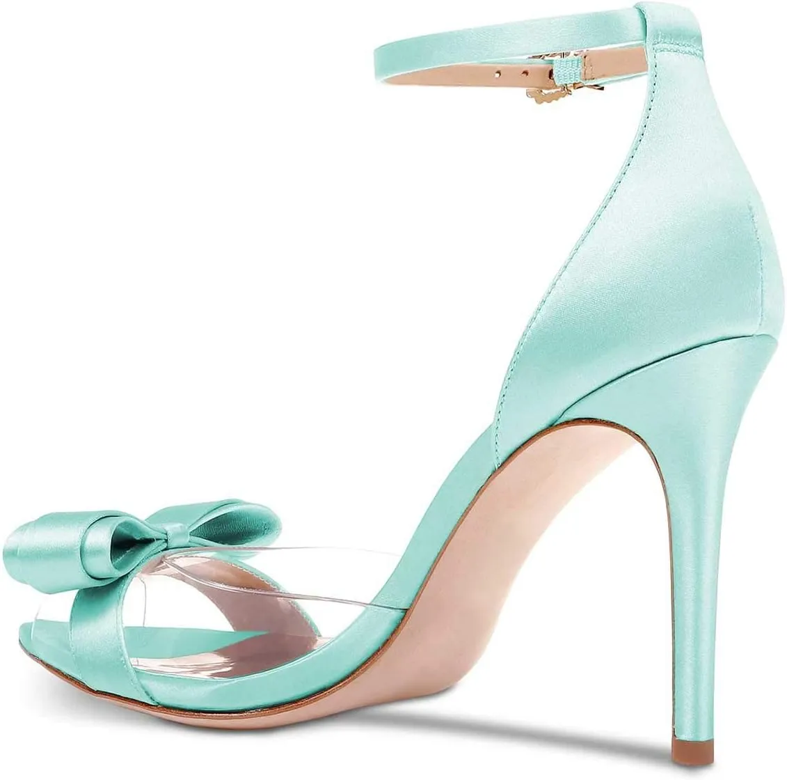 XYD Women Pointy Peep Toe Stiletto High Heels Ankle Strap Bows Sandals PVC Satin D'Orsay Pumps