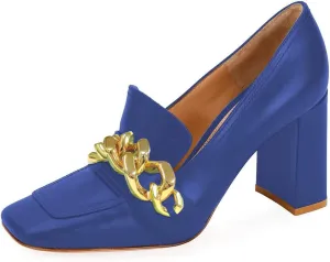 YDN Women Chunky High Heels Square Toe Loafers Shoes Slip On Suede Office Pumps Buckle Size 4-15 US