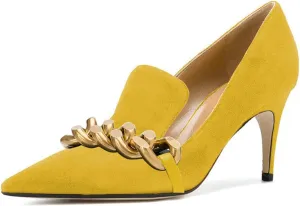 YDN Women's Mid Heels Slip on Loafer Stilettos Pumps Pointy Toe Slide Suede Prom Shoes Size 4-15