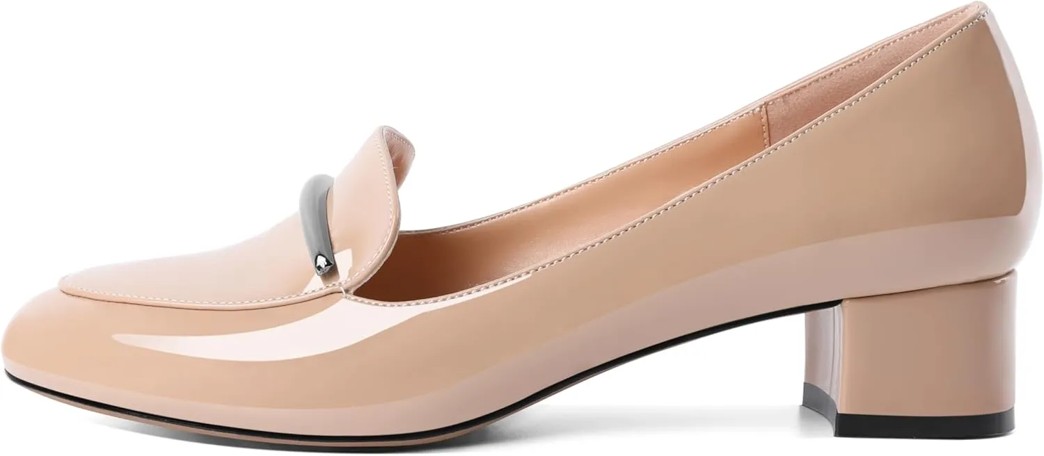 YODEKS Women's Block Heels Low Heel Loafer Pumps Round Toe Chunky Heel 1.5 Inch Slip On Closed Toe Comfort Shoes