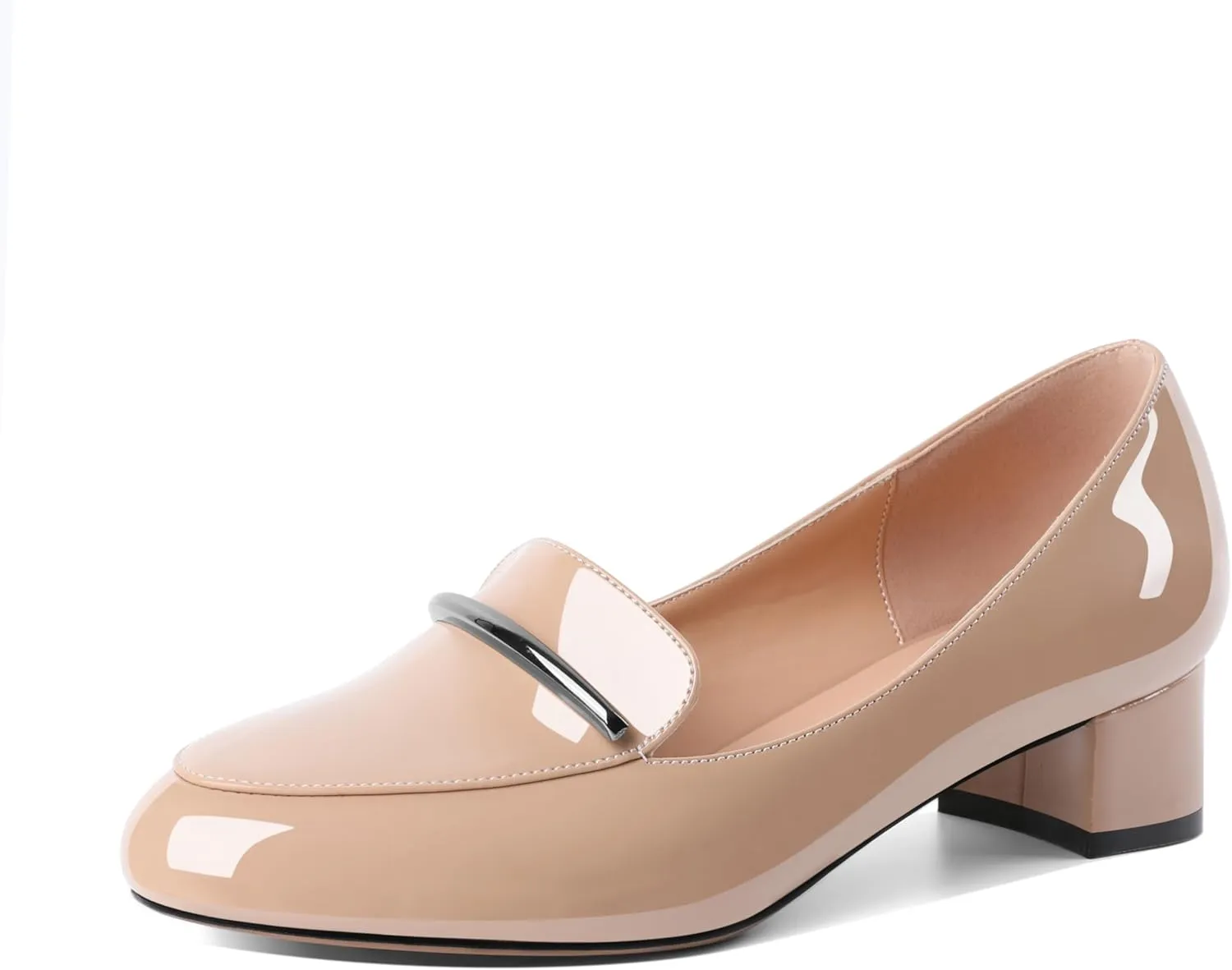 YODEKS Women's Block Heels Low Heel Loafer Pumps Round Toe Chunky Heel 1.5 Inch Slip On Closed Toe Comfort Shoes