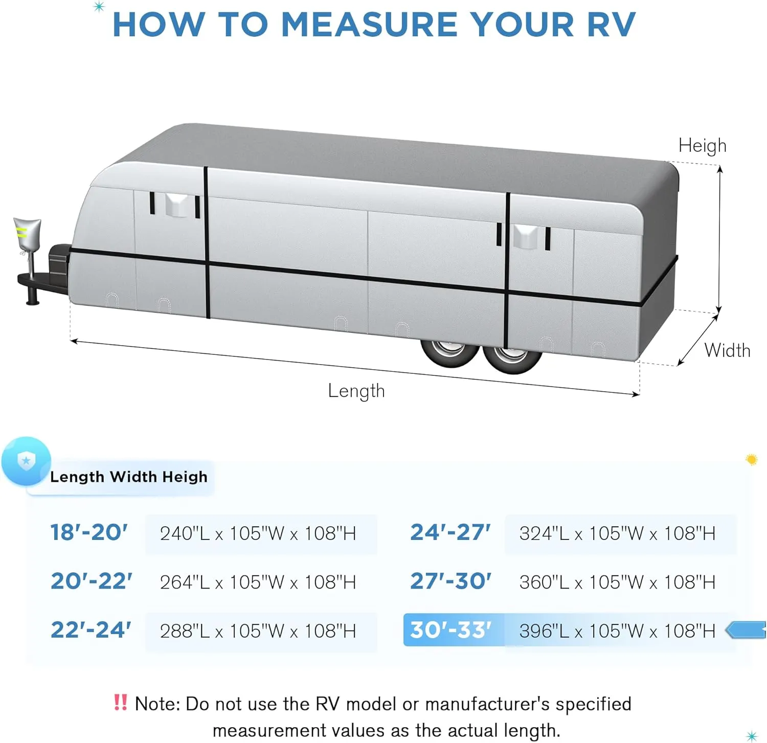 YOLENY 30'-33' Travel Trailer RV Cover, 300D Windproof Rip-Resistant Anti-UV Camper Cover with Jack Cover Storage Bag Repair Patches and Tire Covers