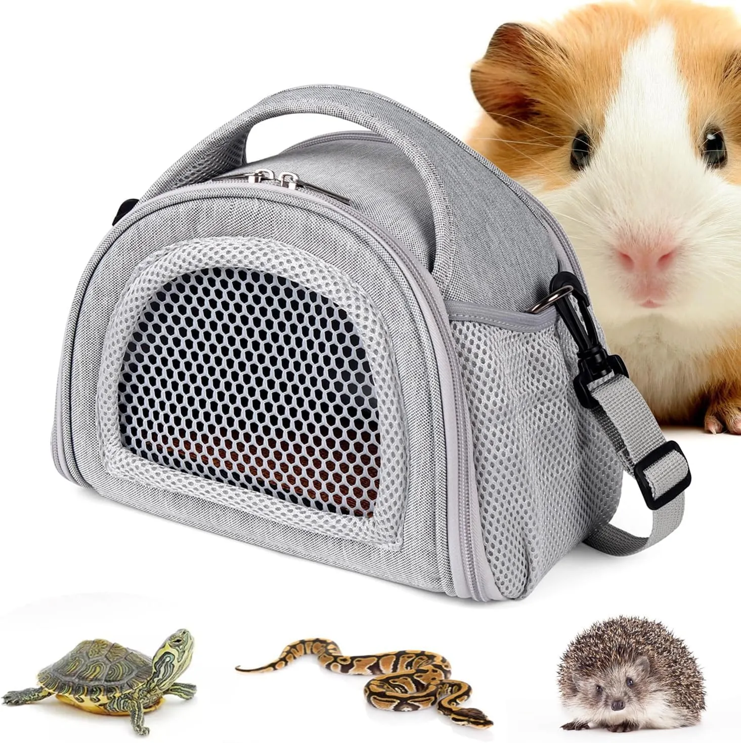 YUDODO Hamster Carrier Guinea Pig Carrier Bag Small Animal Sugar Glider Pouch Gerbil Hedgehog Portable Travel Carrier Outdoor Hangbag Flying Squirrel Rat Carrier Grey