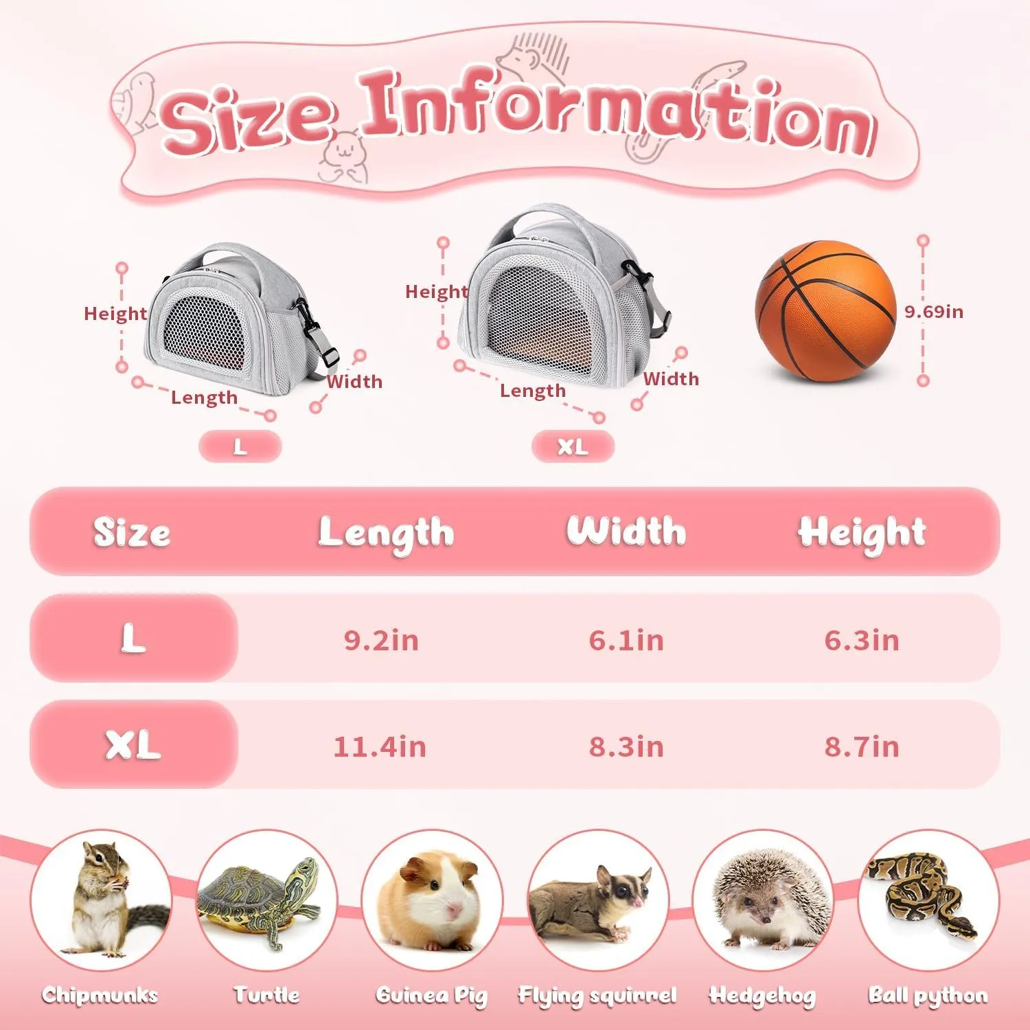 YUDODO Hamster Carrier Guinea Pig Carrier Bag Small Animal Sugar Glider Pouch Gerbil Hedgehog Portable Travel Carrier Outdoor Hangbag Flying Squirrel Rat Carrier Grey