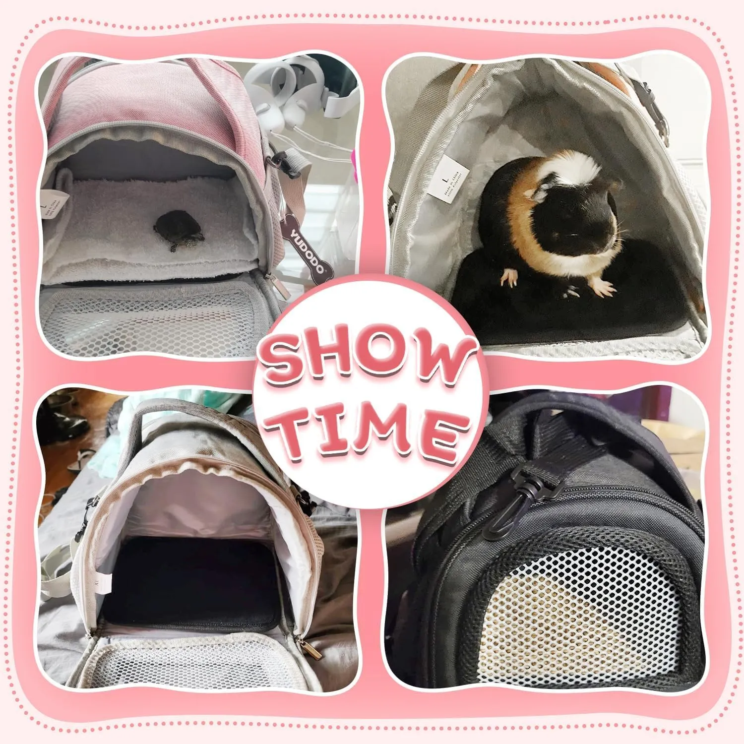 YUDODO Hamster Carrier Guinea Pig Carrier Bag Small Animal Sugar Glider Pouch Gerbil Hedgehog Portable Travel Carrier Outdoor Hangbag Flying Squirrel Rat Carrier Grey