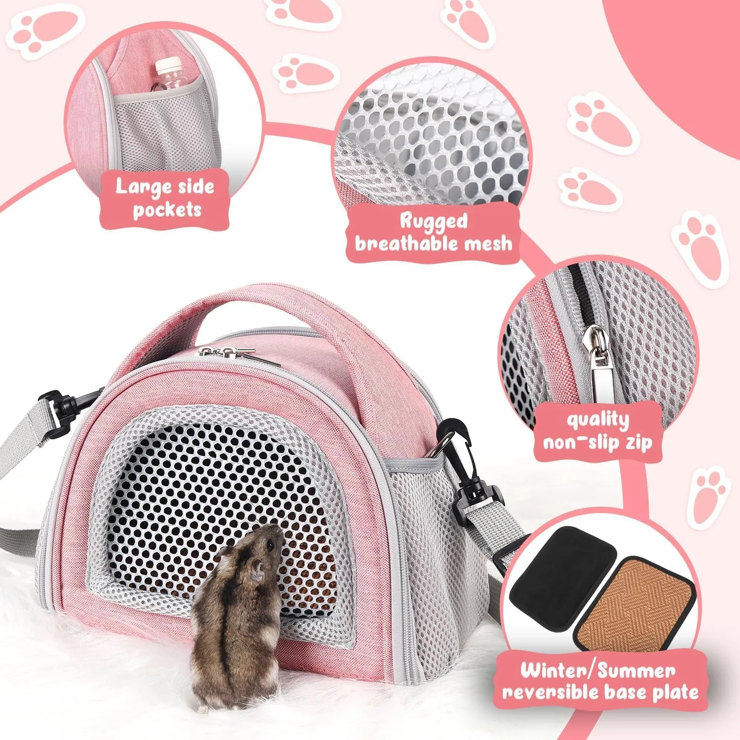 YUDODO Hamster Carrier Guinea Pig Carrier Bag Small Animal Sugar Glider Pouch Gerbil Hedgehog Portable Travel Carrier Outdoor Hangbag Flying Squirrel Rat Carrier (X-Large, Pink)