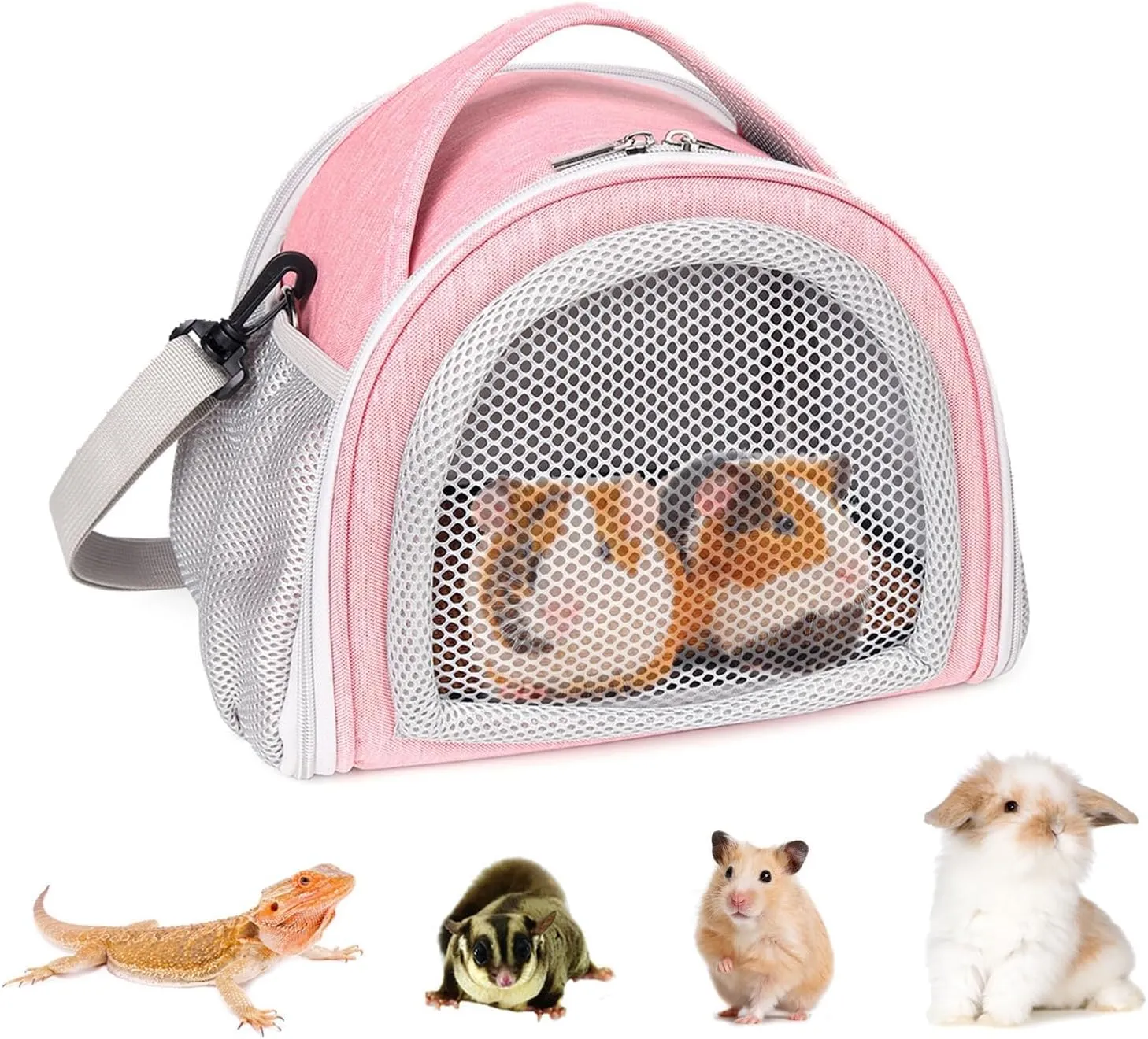 YUDODO Hamster Carrier Guinea Pig Carrier Bag Small Animal Sugar Glider Pouch Gerbil Hedgehog Portable Travel Carrier Outdoor Hangbag Flying Squirrel Rat Carrier (X-Large, Pink)