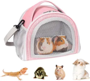 YUDODO Hamster Carrier Guinea Pig Carrier Bag Small Animal Sugar Glider Pouch Gerbil Hedgehog Portable Travel Carrier Outdoor Hangbag Flying Squirrel Rat Carrier (X-Large, Pink)