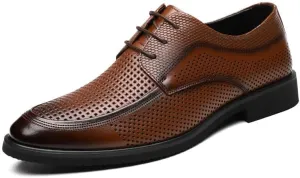 YZABEL Men's Classic Formal Work Business Shoes, Summer Breathable Hollow Lace-Up Pointed Toe Oxfords Shoes, Soft-Soled Non-Slip for Formal and Everyday Wear