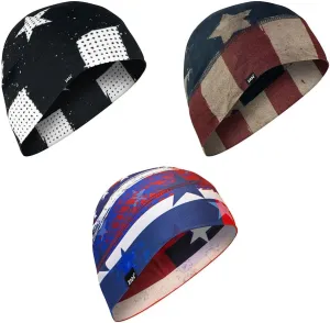 Zanheadgear® Helmet Liner/Beanie SportFlex® Series (3-Pack USA Flag Theme) Red