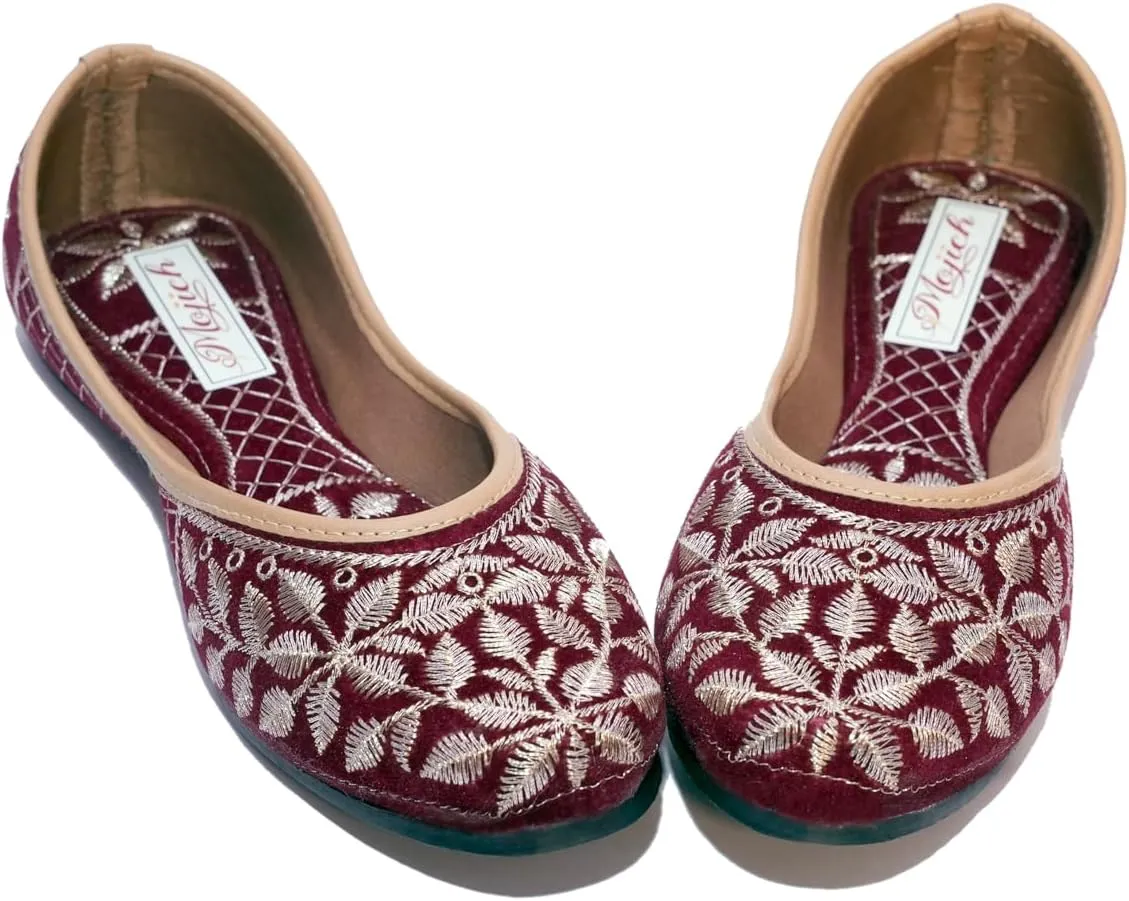 Zari Work Rajasthani Juttis for Women – Unique Stylish Designer Flat Mojaris | Ethnic Handcrafted Slip-On Leather Shoes for Party, Casual & Daily Wear