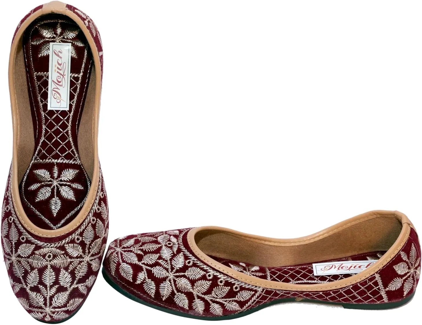 Zari Work Rajasthani Juttis for Women – Unique Stylish Designer Flat Mojaris | Ethnic Handcrafted Slip-On Leather Shoes for Party, Casual & Daily Wear