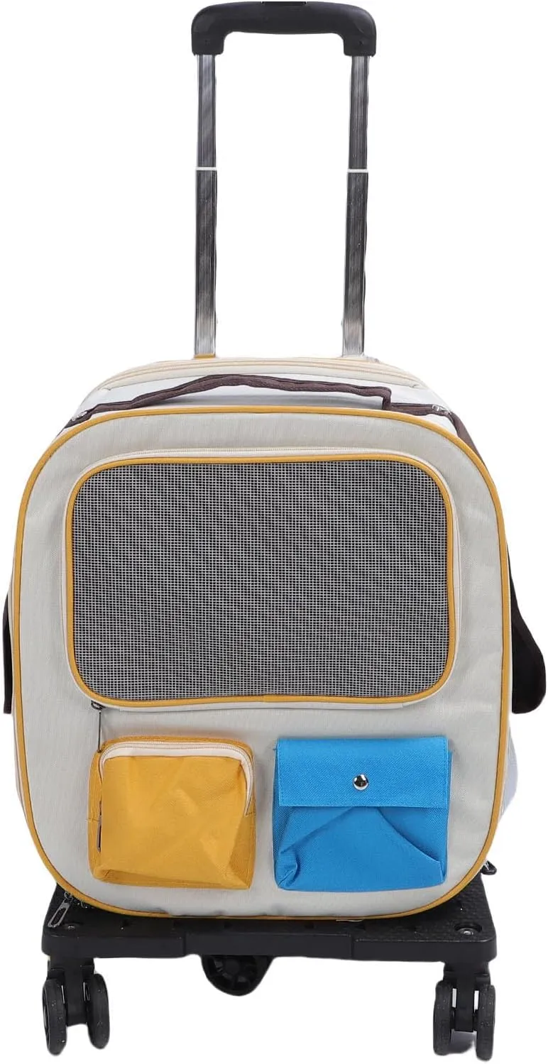 Zerodis Rolling Pet Carrier Pet Carrier Backpack with Wheels Portable Oxford Cloth Rolling Breathable Cat Dog Bag for Travel Cat Daily Goods (Blue)