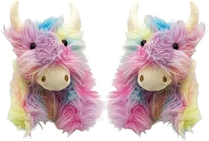 Zureto Highland Cow Plush Scottish Cow Slippers, Soft Warm Animal Home Indoor Shoes